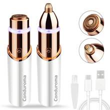 Conduroma Eyebrow Trimmer For Women, 2 In1 Rechargeable Facial Hair Removal And Eyebrow Shaver, Eyebrow Facial Trimmer, Face Lips Body Painless Facial Razor With Ring LED Light 