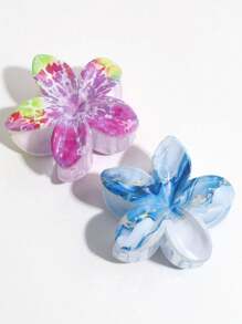 3 Pcs Women's Casual Sweet Flower Print Colorful Hair Clips, Suitable For Daily Matching - Multicolor - View 2