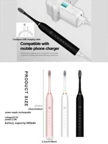 1pc Rechargeable Electric Toothbrush With 6 Adjustable Modes And 4 Brush Heads