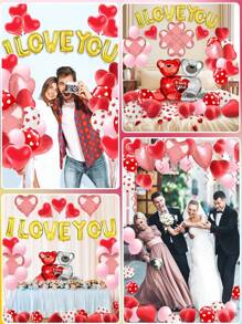 560片/套爱心气球花瓣套装（2个18英寸气球+20个10英寸气球+1个LOVE气球+500片花瓣），适用于婚礼和订婚派对装饰。 - 玫瑰紅 - 查看 6