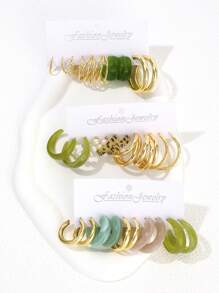 30pcs/Set Bohemian Style Faux Pearl Resin & Metal Earring Set For Women, Lightweight High-End Accessories Suitable For Daily Life And Music Festivals, Ideal Teen Girl Gift - Gold - View 2