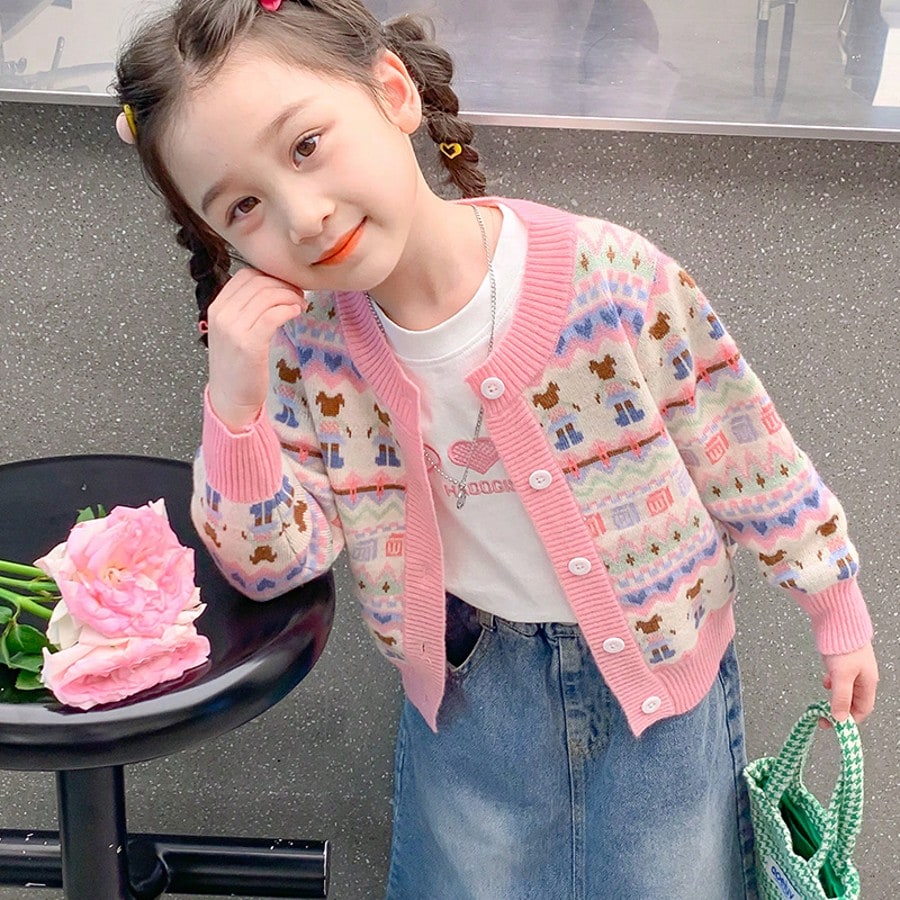 Chaqueta de punto para niñas, de estilo coreano de moda para bebés, chaqueta de invierno cálida de felpa para niñas jóvenes