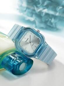 1 Đồng hồ đeo tay thạch anh dây silicon hình vuông tối giản giá cả phải chăng cho nữ, thích hợp đeo hàng ngày - Màu xanh lam - Xem 2