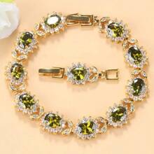 18K Gold Plated Colorful Cubic Zirconia Fashion Party Luxury Quality Wedding Bridal Elegant Jewelry Sets For Women Necklace Pendant Earrings Bracelet Ring 5-Piece Sets Gift