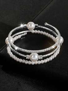 1pc Kids' Fashionable Pearl & Crystal Layered Wrap-Around Bracelet - Multicolor - View 7