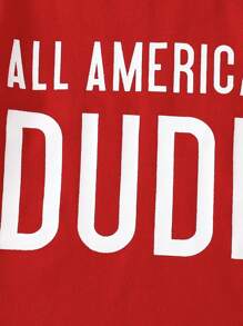 Toddler Baby Boys 4th Of July Outfits, Short Sleeve Letter Print T-Shirts + Knot Front Shorts Set Patriotic Clothes - Red - View 4