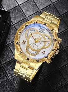 2 件男士精品商务风格休闲石英表经典时尚高端优雅男士手表适合派对和日常 - 金色 - 查看 6