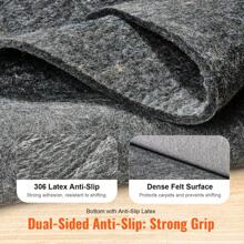 Carpet Pad Clip, 9' X 12'/4' X 6'/8' X 10' Protective Cushioned Carpet Pad, 0.24"/0.47" Thick - Double Sided Felt, 2-3㎡/7-8㎡/10-11㎡ Area Range Premium Comfort Underfoot Carpet Pad Carpet Pad For All Floors, Gray - 24.03 Sq.ft,48 X 72 Inches - View 3