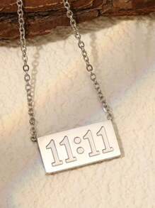 1 件不锈钢双十一数字牌项链，个性化创意女士日常佩戴 - 雙11方牌項鍊 - 查看 15