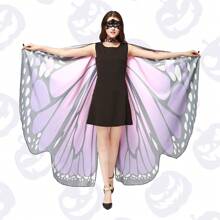 3 Pieces Per Set. Women's Butterfly Wing Shawl + Hair Hoop + Face Mask, A Halloween Costume Accessory Set. Festival Costume Accessories Including A Butterfly-Patterned Cape, An Antenna Headband, And A Lace Hollow-Out Mask. Suitable For Adult Butterfly Wing Costumes With Headpieces And Face Decorations For Christmas Parties. It Can Also Serve As A Birthday Gift, And Is Applicable For Parties, Cosplay, Stage Performances, Etc. - Purple - View 9
