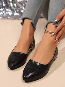 女士平底软皮鞋，适合搭配连衣裙，鞋底柔软透气，尖头休闲乐福鞋，大码，法式透气风格，韩式百搭优雅鞋款，黑色平底鞋适合工作装扮（脚宽者请选择大一码） - 黑色 - 查看 5