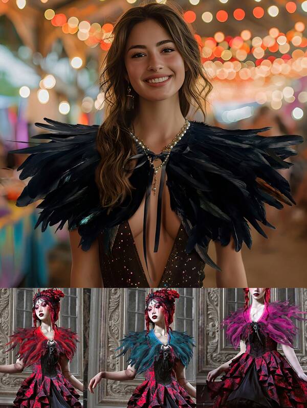 Feather Shawl Scarf Artificial Feather Cape Shrug Shawl Shoulder Wrap Gothic Collar With Feather Cuffs