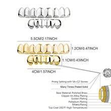 THATBOY 2PCS Simple Fashionable 14-Tooth Smooth Hip Hop Punk Style Blingbling Rapper Grillz Teeth Jewelry