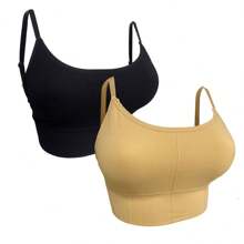 Kit 2 Top De Alcinha Academia Feminino Fitness Com Bojo Removível Liso - Bege - Visão 2