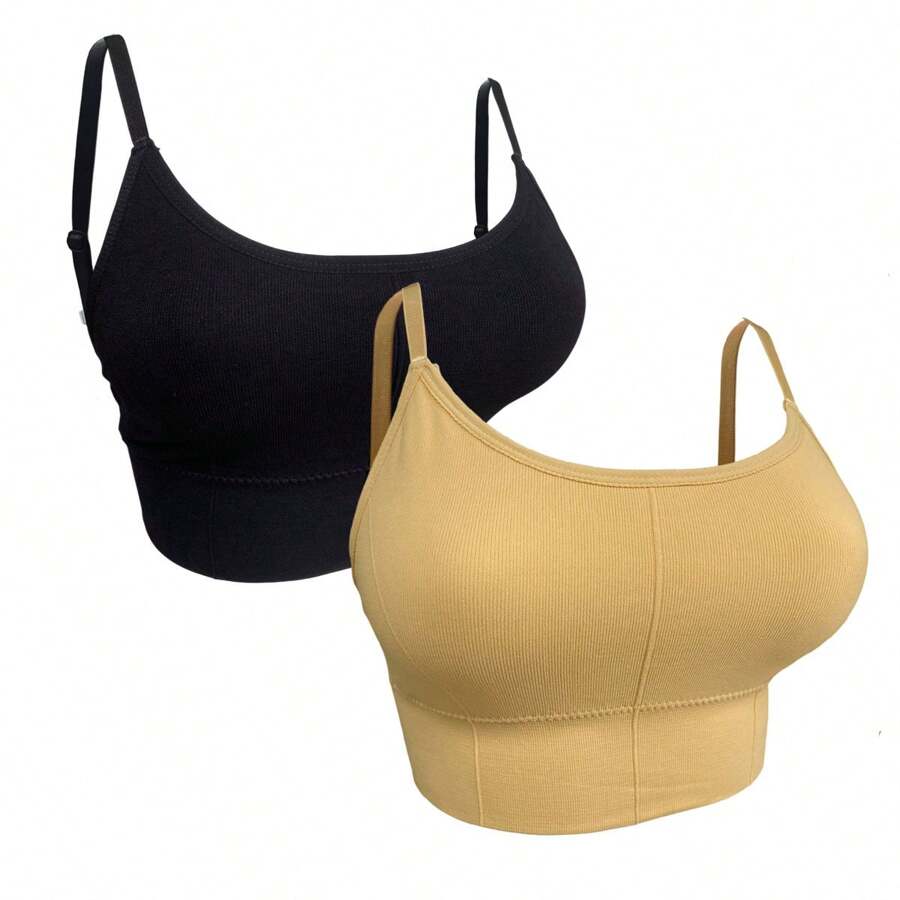 Kit 2 Top De Alcinha Academia Feminino Fitness Com Bojo Removível Liso