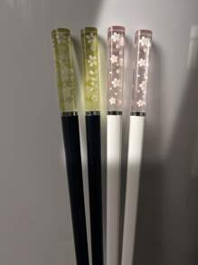 2/5 Pairs Cherry Blossom Amber Color Creative Tableware Chopsticks, Anti-Slip High-Temperature Resistant Antibacterial Alloy Chopsticks For Home Use,School Supplies
