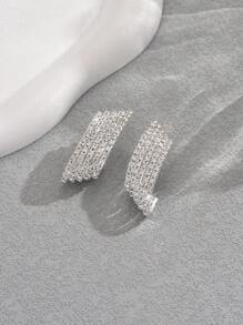 1 Pair Fashionable Geometric Cubic Zirconia 925 Sterling Silver Stud Earrings