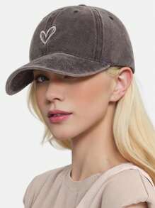 1 pieza Gorra de pico de pato vintage desgastada y bordada con diseño de amor para mujer, gorra de béisbol curva casual y a la moda, adecuada para uso diario, pareja, vacaciones a juego, color aleatorio