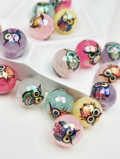 10pcs 16mm Cute Double-Sided Owl Printed Beads, DIY Jewelry Making & Decor Beads, Can Make Necklaces, Earrings, Bracelets, Keychains, Phone Straps, Bag Charms