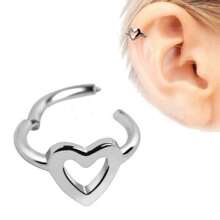 Silver 316L Stainless Steel Heart Seamless Clicker Ring – 16GA | 1.2mm Thickness, 5/16" | 8mm Inner Diameter – Easy Click Closure For Cartilage Piercings – Stylish Design - 銀色 - 查看 1