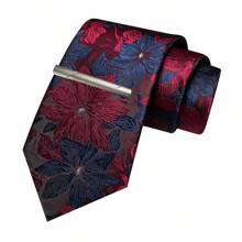 1/2/3/4/5件套男士花卉印花领带、丝缎领带、银色领带夹、口袋巾、袖扣和胸花，多种组合可选，适合作为父亲节、周年纪念日、生日等场合的礼物。经典花卉图案与燕尾服和西装完美搭配，让您在舞会、婚礼、庆典、典礼、正式会议、休闲派对和重要时刻等任何场合脱颖而出。男士领带