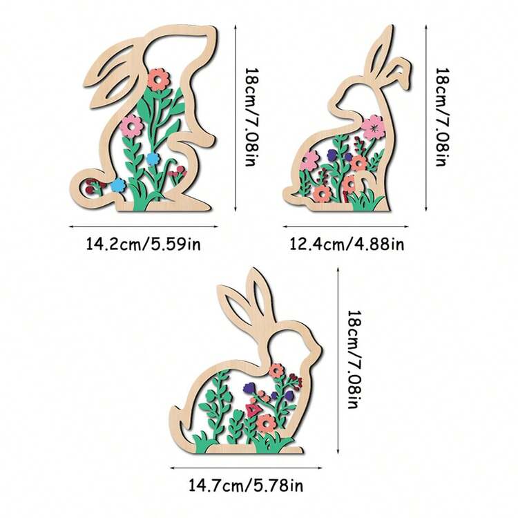 Rabbit Ornament Home Decor, Wooden Crafts Rabbit & Flower Figurine For Living Room - Rabbit Three Piece Set - View 6