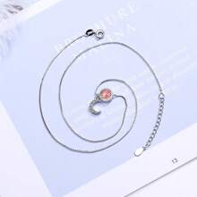 1pc 925 Silver Minimalist Sweet Pink Strawberry Crystal Sun & Moon Necklace, Short Clavicle Chain Suitable For Daily Wear, Comes In Gift Box - Moon Necklace - View 4
