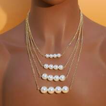 1pc Elegant Multilayer Faux Pearl Necklace, Jewelry Accessory For Weddings, Parties, Valentine's Day Gift - 4-layer Pearl Necklace - View 8