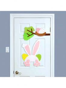 12pcs Easter Celebration Felt Door Decals - Spring Home Decoration Cute Rabbits, Eggs And Chicks Patterns | DIY Craft Kit, Includes Wall And Window Decor - Multicolor - View 5