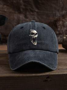 1 pieza Gorra de béisbol unisex con estampado de calavera, de uso casual al aire libre, ajustable y de tela suave lavada, adecuada para uso diario