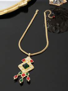 1 件女士时尚釉面立方体几何流苏合金奢华项链，适合日常佩戴、节日和场合 - 彩色 - 查看 6