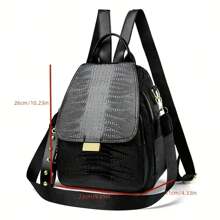 Mochila de estilo de moda con estampado de cocodrilo negro para mujer - Bolso de viaje y compras multipropósito con cremallera dorada, correa ajustable y remaches decorativos