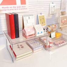 1 件/2 件简约折叠收纳架，透明 PET 储物架，适用于办公桌、厨房、宿舍、杯架