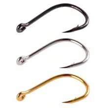 100Pcs Fishing Hooks Set Carbon Steel Single Circle Fishing Hook Fly Fishing Barbed Carp Hooks Sea Tackle Accessories - Gold - View 3