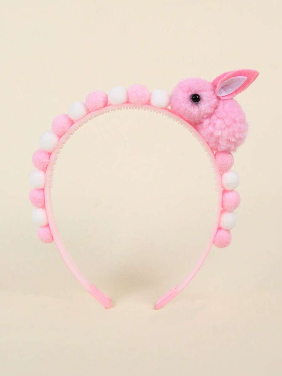 1pc Easter Furball Pink Bunny Headband Cute Wear Rabbit Hairband Casual Bunny Hair Accessory For Girls Easter Hair Accessory