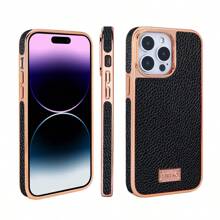 VIETAO Pink Fashion Golden Plated Lychee Leather Phone Case Compatible With Iphone 14 13 12 11 Pro Max XR Mobile Phone Cover