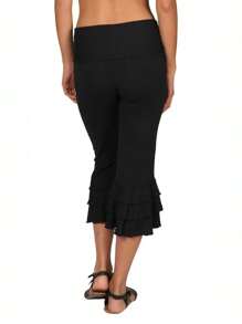 Womens Capri Yoga Pants Workout Leggings High Waist Tummy Control Ruffle Pants Fitness Leggings - màu đen - Xem 2