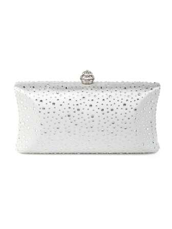 Mini Solid Color Rhinestone Embellished Hard Case Clutch Bag, Suitable For Shoulder Or Crossbody Wear To Parties, Weddings, Galas, Paired With Formal Dresses