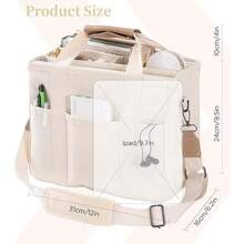 Bolsas de lona para mujer, bolsa de lona con múltiples bolsillos cruzados de gran capacidad para mujer,bolso de mano de moda, tote bag con compartimentos para viajes, compras, trabajo - Beis - Ver 4