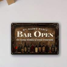 1 szt. Vintage Metal Sign, "My Happy Place Bar" Znak Otwarcia, Dekoracja Ścienna, Dekoracja Ścienna Retro Garaż, Restauracja, Kawiarnia, Bar, Klub, Tabliczka Ścienna Do Salonu, Otwór Montażowy Styl Wybrany Losowo