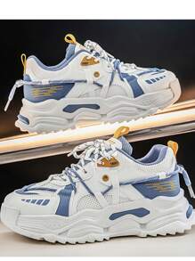 Fashionable Casual Men's Sneakers, Thick Sole Chunky Sneakers, Breathable Mesh Inserts, Chunky Sneakers, Suitable For Teens, Casual Wear, Outdoor Activities, Vacation Travel, Gifts For Graduation Or Birthday