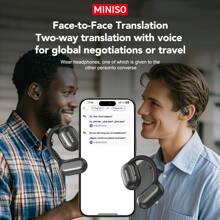 Miniso X30 Open-Ear Translation Headphones, 135 Languages, Touch Screen, Long Battery Life, High-Quality Sound, Built-In Mic, USB Charging, Ideal For Work, Travel & Study, Study Earbuds | Sleek Touch Screen | Ergonomic Earbuds - màu đen - Xem 4