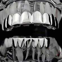 THATBOY 2PCS Simple Fashionable 14-Tooth Smooth Hip Hop Punk Style Blingbling Rapper Grillz Teeth Jewelry
