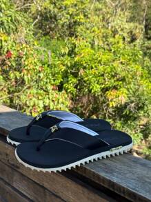Kenner Kivah Rakka L7 Men's Casual Basic Flip Flops Tractor Sandal Everyday Side Detail - Blanco y Negro - Ver 4