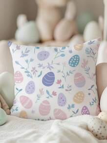 1 pezzo Federa decorativa a forma di uovo di Pasqua, misura 45x45cm, con motivo floreale primaverile, design dipinto a mano accogliente, copricuscino decorativo per il divano e la camera da letto - Multicolore - Visualizzare 7