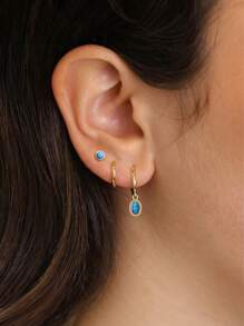 3Pcs Vintage Turquoise Flowers 925 Sterling Silver Earring For Women Classic Earring Set Minimalist Wedding Party Bridal Jewelry Fine Jewelry - Multicolor - View 6