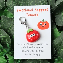 1pc/5pcs Emotional Support Resin Figurines Key Chain With Encouragement Cards - Pocket-Sized Positive Affirmation Decor, Pickle, Carrot, Peanut, Tomato, Eggplant Key Chain With Uplifting Messages, Ideal For Relax, Special Occasion Gifts & Home