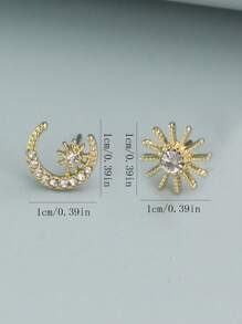 1 Pair Delicate Elegant Rhinestone Star & Moon Stud Earrings, Suitable For Women On Holidays, Birthday, Date, Party, Vacation, Daily Commute