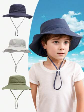1 件装男童纯色防晒渔夫帽，贴身透气渔夫帽，沙滩帽，日常使用渔夫帽