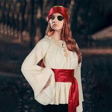 Conjunto de 5 acessórios para fantasia de pirata para mulheres, lenço de cabeça de pirata, faixa de pirata, colar, tapa-olho e brinco para cosplay, dramatização de pirata, baile de Halloween
